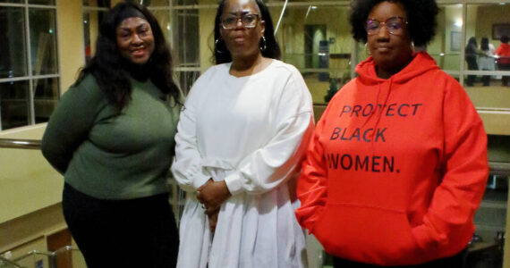 Former Diversity Commission member Tirzah Idahosa, consultant Chanin Kelly-Rae and former Diversity Commission Chair Saudia Abdullah spoke during public comment during the Dec. 3 meeting of the Federal Way City Council. Photo by Keelin Everly-Lang / The Mirror