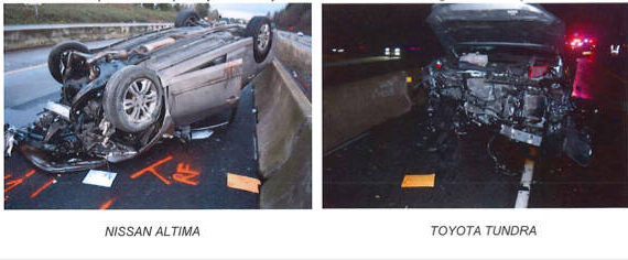 Garcia-Barragan’s vehicle [left] and the person’s vehicle who ran into Garcia-Barragan [right]. Photo courtesy of King County Superior Court