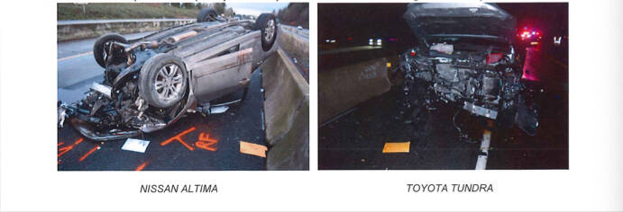 Garcia-Barragan’s vehicle [left] and the person’s vehicle who ran into Garcia-Barragan [right]. Photo courtesy of King County Superior Court