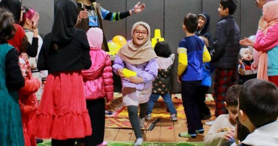 Children play games in April 2024 at the Islamic Center of Federal Way in Kent. Someone threw objects that broke windows at the center on Saturday, Dec. 28. File Photo, Keelin Everly-Lang/Sound Publishing