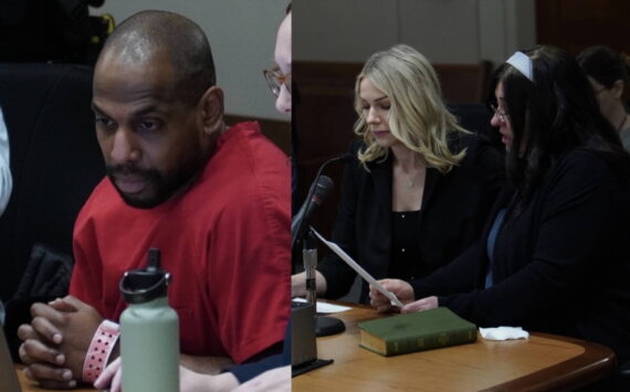 Pictured left: Leonel Gonzalez at his sentencing. Pictured right: The victim’s mother reading a statement to the judge at the sentencing. Photo by Joshua Solorzano/The Mirror