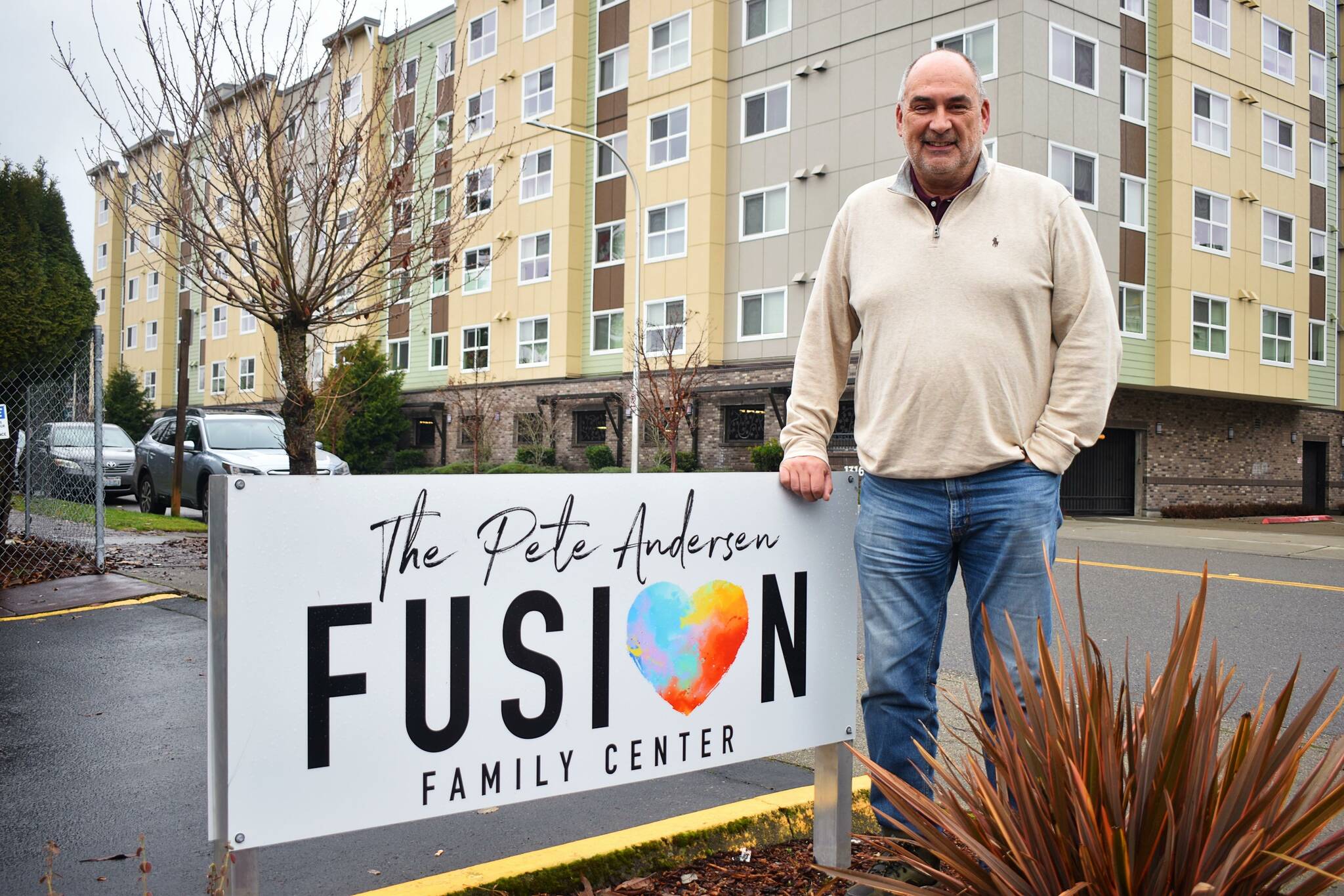 FUSION Executive Director David Harrison poses for a picture outside of the Pete Andersen FUSION Family Center, a shelter for families that opened in 2020. (Mirror file photo)